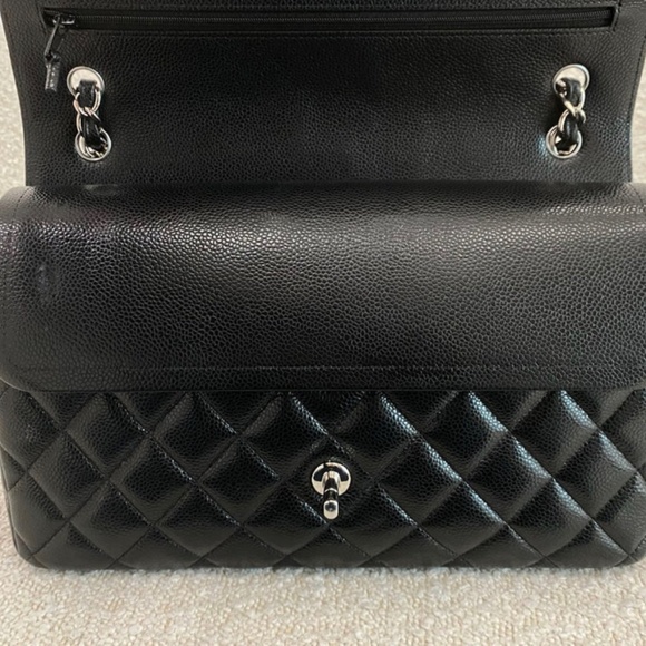 Authentic Chanel Classic Flap Jumbo Black Caviar Silver Hardware - Picture 6 of 16